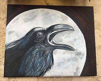 #ad Hand Painted Original Acrylic Wall Art Painting on Canvas Crow Bird Raven 8x10 $89.00