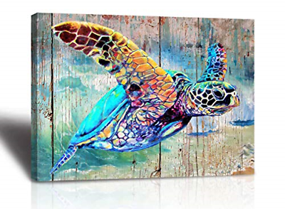 #ad Sea Turtle Bathroom Wall Decor Canvas Prints Life Teal Watercolor Painting Beach $24.52