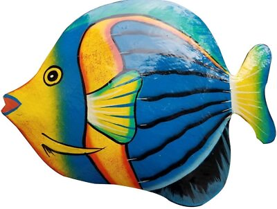 #ad Hand chiseled and Painted Tropical Metal Art Wall Decor Fish $25.61