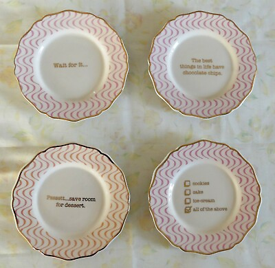 #ad Set of 4 Decorative Wall Hanging Plates with Cute Phrases and Gold Trim New $11.99