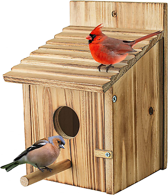 #ad Wood Bird Houses for outside with Pole Wooden for Finch Bluebird Cardinals $33.55