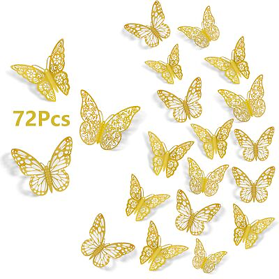 #ad 3D Butterfly Wall Stickers 72Pcs 3 Sizes 3 Styles Removable Metallic Wall D... $18.64