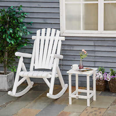 #ad Rustic Wooden Adirondack Rocking Chair Indoor Outdoor Log Rocker White $107.99
