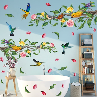 #ad WALL STICKER FLOWER DECAL TREE BRANCH BIRDS VINYL MURAL ART DIY HOME ROOM DECOR $24.99