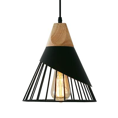 #ad Mxsaoud Modern Black Pendant Light Over Kitchen Island Adjustable Wood Hangi... $63.11