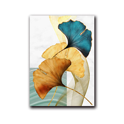 #ad Wall Painting Beautiful Decoration Blue Green Yellow Golden Plant Leaf Wall Art $7.71