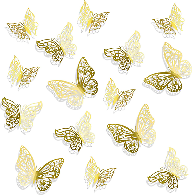 #ad 3D Butterfly Wall Stickers 24Pcs Gold Butterflies Butterfly Wall Decor Butter $8.74