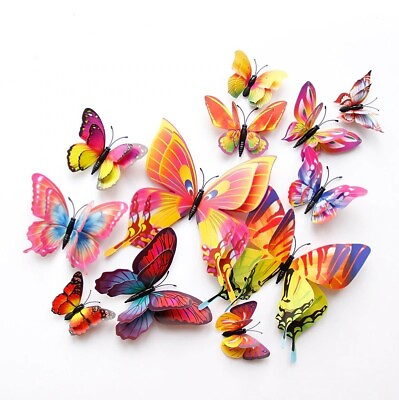 #ad #ad New Style 12Pcs Double Layer 3D Butterfly Wall Stickers Home Room Decor $14.99
