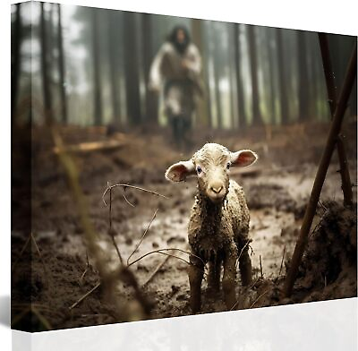 #ad Jesus and Lamb Canvas Wall Art Jesus Running After Lost Lamb Picture Wall Art $18.90