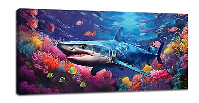 #ad Large Wall Art For Living Room Ocean Shark Pictures Wall Decor Sea Life Fish ... $257.58