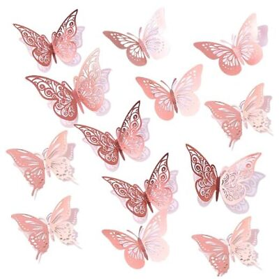 #ad 72 Pcs Butterfly Wall Stickers 3D Butterfly Room Decor Butterfly Rose Gold $18.06