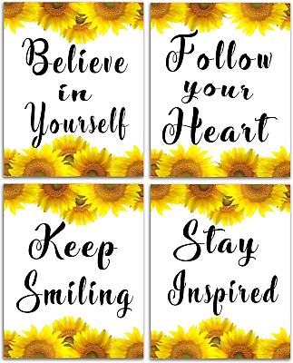 #ad Sunflower Decor Inspirational Wall Art Motivational Poster Phrase Canvas Print $10.27