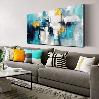 #ad Large Abstract Canvas Wall Art for Living Room Bedroom Teal Grey Abstract Pic... $109.99