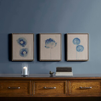 #ad #ad Framed Canvas Wall ArtVintage Blue Print Botanical Home Decor Living Room 3pcs $49.99