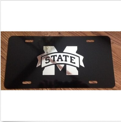 #ad Mississippi MS State Bulldogs Black Plate with Mirrored Vinyl License Plate Tag $12.49