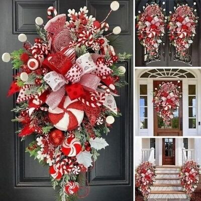 Christmas Candy Upside Down Wreath Garland Front Door Ornaments Wall Home Decor $21.99
