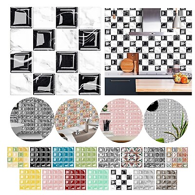 #ad Tile Stickers Self adhesive Mosaic Stick on Kitchen Bathroom Decor Wall Decal $10.91