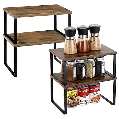 #ad #ad Set of 4 Kitchen Stackable Counter Cabinet Shelf Organizer Expandable Wood Racks $25.99