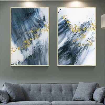 #ad Abstract Blue Gold Picture Canvas Painting Wall Art For Living Room Decor Poster $22.79