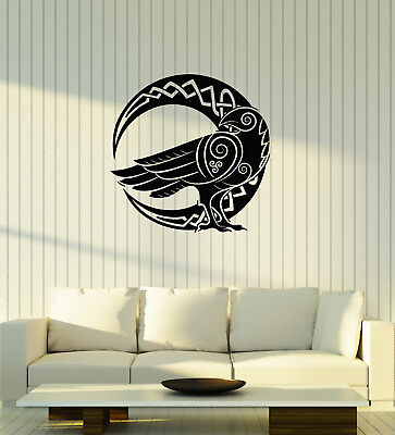 Vinyl Wall Decal Celtic Ornament Raven Moon Crescent Home Stickers ig5616 $19.99