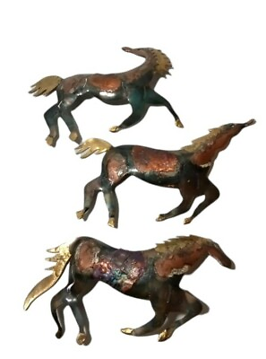 #ad Horse Wall Hanging Set Of 3 Mixed Recycled Metal Mexico $14.00