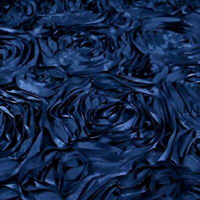 #ad NAVY BLUE Rosette Satin Fabric – Sold By The Yard Floral Flowers Satin Decor $14.99