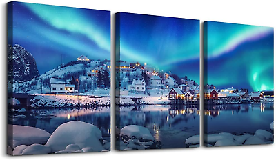 #ad Wall Decorations for Living Room Canvas Wall Art for Bedroom Aurora Landscape Wa $43.99