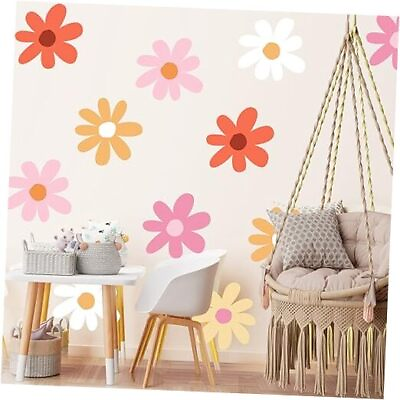 #ad 12 Sheets Daisy Wall Decals White Flower Wall Stickers Big Minimalist Style $26.11