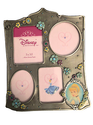 #ad Disney Princess Picture Frame Fetco Metal Frame 8” 4 Pictures 3x3.5 Inch NWT $15.00