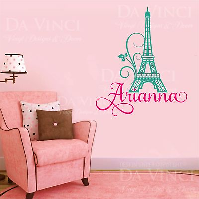 #ad Paris Eiffel Tower Love Girl Custom Name Wall Personalized Vinyl Sticker Decal S $60.99