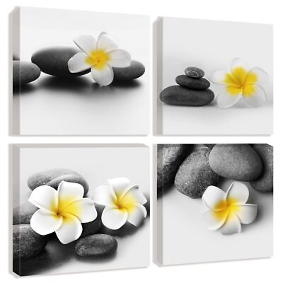 #ad Yellow Flower Zen Stone Pictures Giclee Wall Art Prints Bathroom Decor framed... $57.51