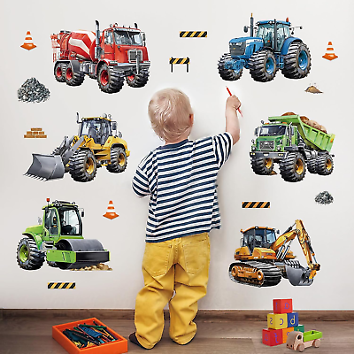 #ad Construction Cars Wall Decals Trucks Tractor Vehicles Wall Stickers Baby Nursery $22.27