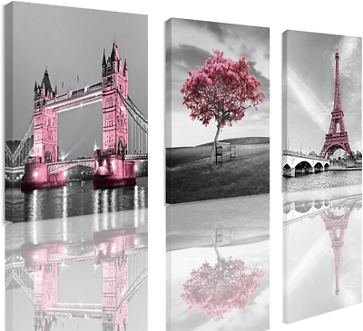 #ad Decor for Bedroom for Girls Pink Paris Theme Room Decor Wall Art Canvas Black An $43.99