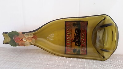 Flattened Melted Mustard Glass Wine Bottle W Harley Davidson Sign Grape Decor $23.99