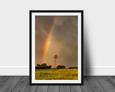 #ad Rainbow photography print country windmill picture Nebraska landscape wall art $230.00