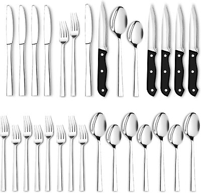 #ad Silverware Set Flatware with Steak Knives Complete Cutlery Set Utopia Kitchen $39.52