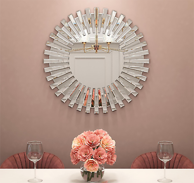#ad 24 inch Wall Mirrors Decorative Round Sunburst Mirror for Wall Decor Silver $139.99