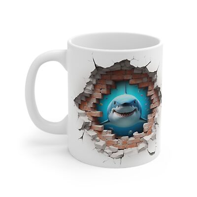 #ad 3D Effect Underwater Shark Attack Coffee Mug Collapsed Brick Wall Illusion $11.08