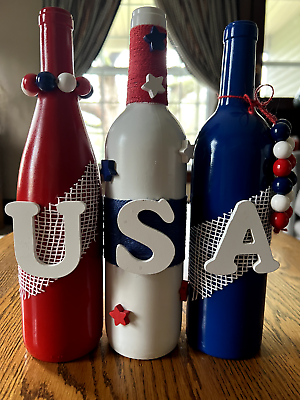 #ad USA Wine Bottle Decor Hand Crafted $20.00