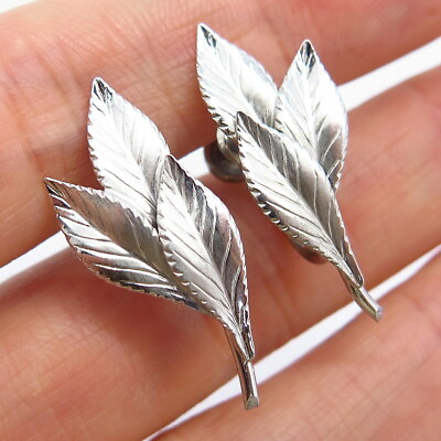 #ad 925 Sterling Silver Vintage Carl Art Leaf Design Screw Back Earrings $24.99