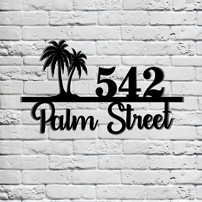 #ad PERSONALIZED Palm Tree Metal House Number Plaque Sign Custom Modern Address Sign $230.00