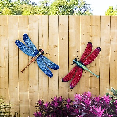 #ad Set 2 Metal Dragonfly Wall Plaque Decor Garden Hang Office Patio Yard Porch Art $66.99