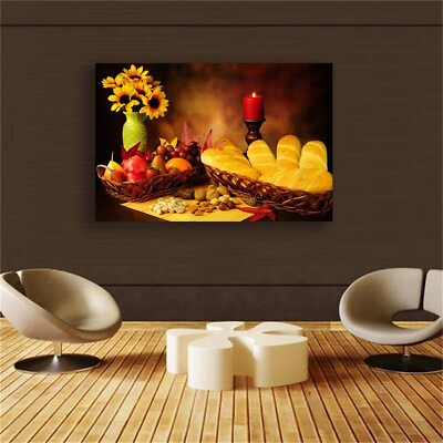 #ad Kitchen Canvas Wall Art Candle Bread Fruit Picture Poster and Print Home Decor $20.90