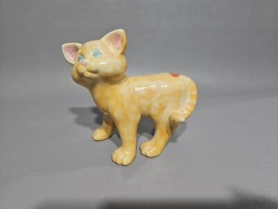 #ad Ceramic Cat Figurine Yellow Home Decoration and Collection 5quot; × 3.5quot; × 5.5quot; $13.99