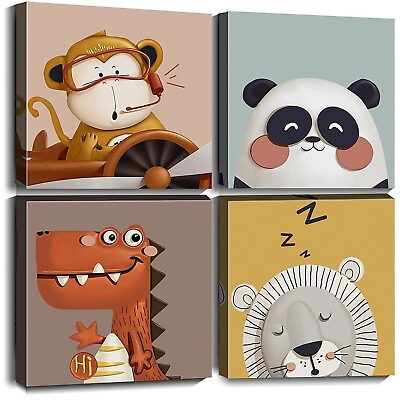#ad Kids Canvas Wall Art Paintings Animals Wall Decor Print Artwork for Kid Baby ... $103.19
