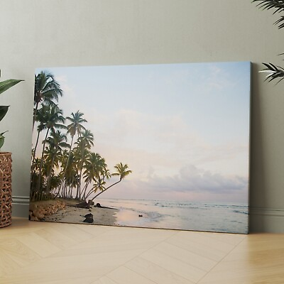 #ad #ad Beach Palm Trees Ocean Sunset Seascape Canvas Wall Art Print $49.00