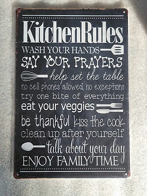 #ad #ad kitchen Rules Metal Signs Wall Poster Tin Sign Vintage Home Kitchen. $18.99