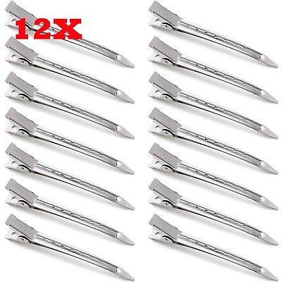 #ad 12 pcs Metal Duck Bill Sectioning Clips Hair Wave Alligator Clamp Barber Cutting $7.85