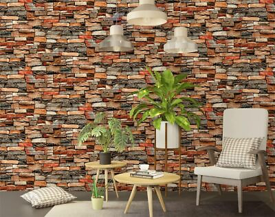 #ad 3D Stone Brick Wallpaper Background Modern Vinyl Film Sticker Wall Self adhesive $35.95