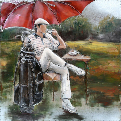 #ad #ad Golfer 3D Oil Painting Wall Decor Metal And Wood Canvas Office Decoration Decor $129.50